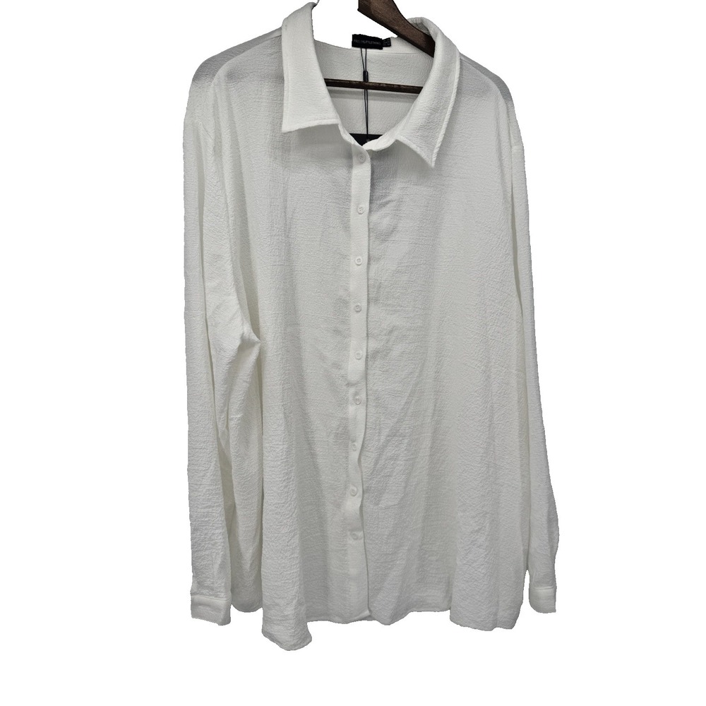 PRETTY LITTLE THING White Oversized crinkled texture Button-Up Relaxed 22‎ plus